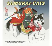 Gladstone Media Samurai Cats 2027 - Calendario de pared cuadrado de 16 meses, obra de arte divertida con temática de samurái, calendario de pared cuadrado mensual, 12 x 12 pulgadas, regalo