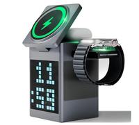 Glaeptio Estación de Carga Inalámbrica Magnética 6 en 1 | Soporte de Cargador Rápido Plegable con Bluetooth 5.3 y Pantalla LED, para Reloj con Auricular de Teléfono