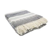 GLAESER Fair Deluxe - Manta de lana pura de 100% lana, Colchas Mantas Invierno, Manta para sofá, 100% lana pura con flecos (gris/beige/azul)