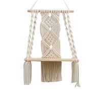 Glakyur Boho Macramé de Pared de Mano Tejida Borla Tapiz Soporte Madera Flotante Percha de Almacenamiento para Decoración de Pared