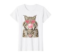 Glam Bobcat con Corazones Gafas de Sol Boujee Animal Bubblegum Camiseta gráfica económica, Mujer, Blanco, L