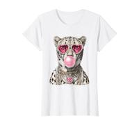 Glam Cheetah con Corazones Gafas de Sol Boujee Animal Bubblegum Camiseta gráfica económica, Mujer, Blanco, S