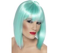 Glam Corto Blunt con Flecos Neón Aqua Adulto Peluca Disfraz Talla Única