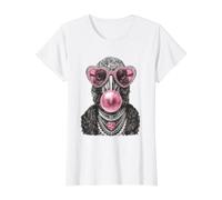 Glam Cuervo con Corazones Gafas de Sol Boujee Animal Bubblegum Camiseta gráfica económica, Mujer, Blanco, S