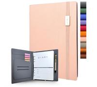 GLAM GROVE Cuaderno A5 recargable, tapa dura elegante, 160 páginas de papel grueso de 100 g, diseño de 6 anillos con lazo para bolígrafo y bolsillos, ideal para escribir, viajes, trabajo y escuela