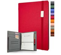 GLAM GROVE Cuaderno A5 recargable, tapa dura elegante, 160 páginas de papel grueso de 100 g, diseño de 6 anillos con lazo para bolígrafo y bolsillos, ideal para escribir, viajes, trabajo y escuela