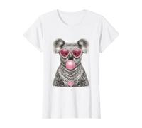 Glam Koala con Corazones Gafas de Sol Boujee Animal Bubblegum Camiseta gráfica económica, Mujer, Blanco, S