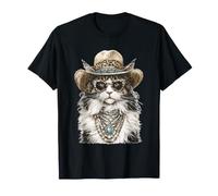 Glam Maine Coon Cat con Sombrero de Vaquero Boujee Animal Western Camiseta