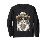 Glam Maine Coon Cat con Sombrero de Vaquero Boujee Animal Western Manga Larga