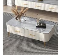 Glam - Mesa de centro rectangular de 40,6 cm de alto, elegante mesa de cóctel de 4 patas y pizarra blanca para sala de estar, armario de TV moderno, 47 pulgadas de largo x 24 pulgadas de ancho x 16.5