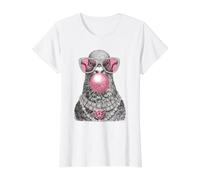 Glam Paloma con Corazones Gafas de Sol Boujee Animal Bubblegum Camiseta gráfica económica, Mujer, Blanco, S