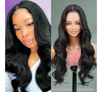 GLAM21USA Peluca de encaje frontal HD con encaje frontal suelto de 13 x 6 pulgadas, sin pegamento, invisible y transparente, mezcla de cabello humano, encaje suizo, pelucas sintéticas largas