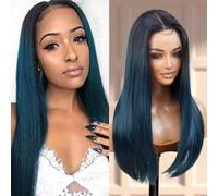 GLAM21USA Peluca de encaje frontal HD de 13 x 6 pulgadas, sin pegamento, invisible, transparente, cabello humano prearrancado, mezcla sintética, peluca larga rizada de encaje suizo, Athena (encaje