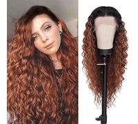 GLAM21USA Peluca de encaje frontal HD de 13 x 6 pulgadas, sin pegamento, invisible, transparente, mezcla de cabello humano, peluca sintética larga de encaje suizo resistente al calor, Isis (MOP/HAZEL)