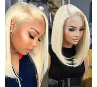 GLAM21USA Peluca de encaje frontal HD de 13 x 6 pulgadas, sin pegamento, invisible transparente, mezcla de cabello humano prearrancado, longitud de hombro, peluca sintética de encaje suizo - Brianna