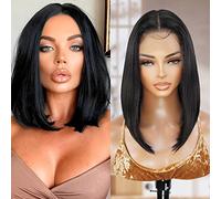 GLAM21USA Peluca de encaje frontal HD de 13 x 6 pulgadas, sin pegamento, invisible transparente, mezcla de cabello humano prearrancado, longitud de hombro, peluca sintética de encaje suizo - Brianna