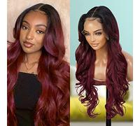 GLAM21USA Peluca de encaje frontal HD de onda suelta de 13 x 6 pulgadas, sin pegamento, invisible, transparente, mezcla de cabello humano, prearrancada, encaje suizo, peluca sintética larga rizada