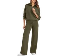 Glamaker Conjunto de 2 piezas de sudadera para mujer, talla grande, media cremallera, sudadera de pierna ancha, Army Green, S