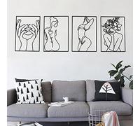 Glamativity Paquete de 4 decoraciones de pared negras, decoración minimalista, decoración de pared de una sola línea, arte de pared de metal real, arte abstracto de pared con forma de cuerpo de mujer