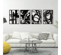 Glamativity Paquete de 4 piezas de arte abstracto negro para pared, decoración minimalista, decoración de pared de una sola línea, esculturas de pared de metal texturizado 3D, para sala de estar,