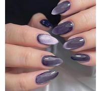 GLAMERMAID Dark Purple Magnet Cat Eyes Press-on Nail Short Almendra Black Aurora Hecho a mano Gel de gelatina Fake Nail Kit Ombre Glitter Magnetic Glue on Nail Stiletto Medio Oval Stick on False Na