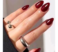 GLAMERMAID Rojo oscuro Press On Nails Short Almendra Blood Scarlett Red Hecho a Mano Suave Gel Gelatina Fake Nails Burgundy Deep Red Redondo Oval Stick Glue on Nails Kit para Mujeres Reutilizable Acr