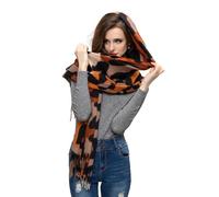 Glamexx24 Bufanda XXL para mujer, diseño de leopardo cálido, 3 colores, con flecos, Naranja Negro Gris, Talla única