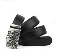 Glamexx24 Cinturón para Hombre con Estampado de Calavera, Ancho 35 mm, Hebilla de Trinquete Automático, Hay Varios Modelos y Longitudes Entre Los Que Elegir