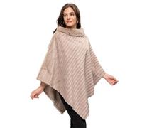 Glamexx24 Poncho de Mujer Invierno Elegante Capa de Piel Cuello Redondo, Chica Capa Gruesa de Piel de Punto Cálido