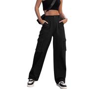 GLAMGEAR Pantalones Cargo for Mujer Cintura Alta Senderismo Caminar De Combate Trabajo Informales Calle Al Aire Libre Sueltos Y2k Góticos Pierna Ancha Holgados Punk Harajuku(Nero,S)