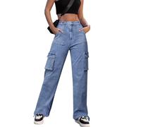 GLAMGEAR Pantalones Cargo for Mujer Cintura Alta Senderismo Caminar De Combate Trabajo Informales Calle Al Aire Libre Sueltos Y2k Góticos Pierna Ancha Holgados Punk Harajuku(Blue,M)