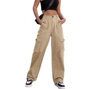GLAMGEAR Pantalones Cargo for Mujer Cintura Alta Senderismo Caminar De Combate Trabajo Informales Calle Al Aire Libre Sueltos Y2k Góticos Pierna Ancha Holgados Punk Harajuku(Beige,L)