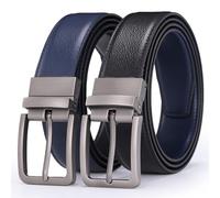 Glamicci Cinturón de cuero reversible - Cuero genuino | Ajustable y recortado para adaptarse | Elegante diseño 2 en 1 para hombres y mujeres | 33-34 mm de ancho | Vestido versátil y cinturón casual,