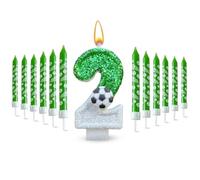 Glamifyr 13 velas para 2 cumpleaños para niños, velas de cumpleaños para niños, cumpleaños, fútbol, velas de cumpleaños, números del 2 cumpleaños para niño, 2 velas de cumpleaños de fútbol, velas de