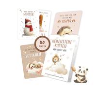 Glamifyr 50 tarjetas de hitos para bebés, tarjetas de hitos para bebés, tarjetas mensuales para bebés de 1 a 12 meses, caja de recuerdos para bebés, recién nacidos, regalo para niños y niñas