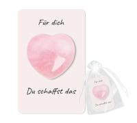 Glamifyr Amuleto de la suerte - Corazón de cuarzo rosa con tarjeta "Du schaffst das", regalo de ánimo para mujeres, pequeño en bolsa de organza