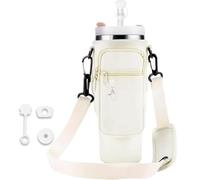 Glamifyr Bolsa de transporte para Stanley Cup 40 oz Stanley Cup Accesorios Bolsa para botella de agua para taza Stanley con correa y bolsillo para teléfono asa de transporte (Beige)