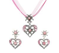 Glamifyr Juego de 3 joyas para traje regional, pendientes y collar con colgante de corazón de edelweiss con brillantes, para Oktoberfest, No, NO, No.