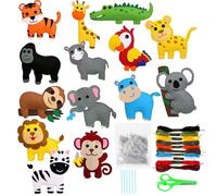 Glamifyr Juego de costura para niños de 14 piezas, con formas de animales, juego de manualidades de fieltro, para niños a partir de 4 años y principiantes, con algodón, agujas de plástico, tijeras de