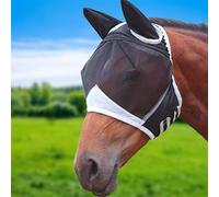 Glamifyr Máscara de mosca para caballo, sangre caliente, capucha para caballos, ajuste de velcro, máscara de mosca para caballos, sangre fría, protección para las orejas, transpirable (L)