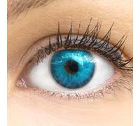 GLAMLENS lentillas de color - bleu Madrid Blue + contenedor. 1 par (2 piezas) - 90 Días - Sin Graduación - 0.00 dioptrías - blandos - Lentes de contacto bleu de hidrogel de silicona s