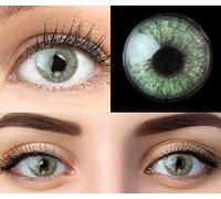 GLAMLENS lentillas de colores verdes Keira Green + contenedor. 1 par (2 piezas) - 90 Días - Sin Graduación - 0.00 dioptrías - blandos - Lentes de contacto verde de hidrogel de silicona