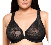 Glamorise Lacey T-Back Wonderwire Bra Underwire 9246 Sujetador de Cobertura Completa, Opaco, Sólido Negro, 110G para Mujer