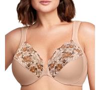 Glamorise Wonderwire Fermeture Frontale Armature #1245 Plunge Bra, Opaco, Impresión de café, 100E para Mujer
