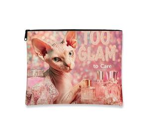 Glamorous - Bolsa de maquillaje de gato, bolsa de viaje de cosméticos de animales de esfinge de melocotón para mujer, organizador portátil pequeño con cremallera, elegante bolsa de aseo de regalo