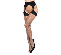 GLAMORY Mesh Open Malla Ouvert Medias de Rejilla, 10 den, Negro (Negro Negro), L Grande Women's