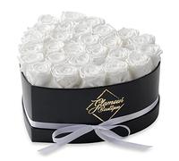 GLAMOUR BOUTIQUE Caja de 27 piezas con forma de corazón, rosas preservadas, rosas inmortales que duran un año, rosas eternas preservadas para el día de la madre y el día de San Valentín, color blanco