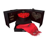 GLAMOUR BOUTIQUE Caja de amor de corazón abierto con 16 rosas preservadas, flor encantada para el día de San Valentín, regalos para ella, mamá e hija, 9.45 x 9.45 x 8.65 pulgadas (rojo)