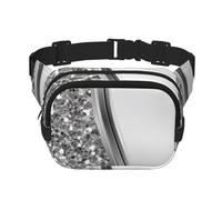 Glamour con Brillo Falso Plateado,Riñonera Cuadrada de Doble Capa, Bolso de Viaje, Bolso Informal para el Pecho.