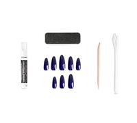 GLAMOUR Paris - 24 uñas postizas de almendra azul - Kit completo de pegamento, lima, palo, aplicador - 12 tamaños - Manicura fácil